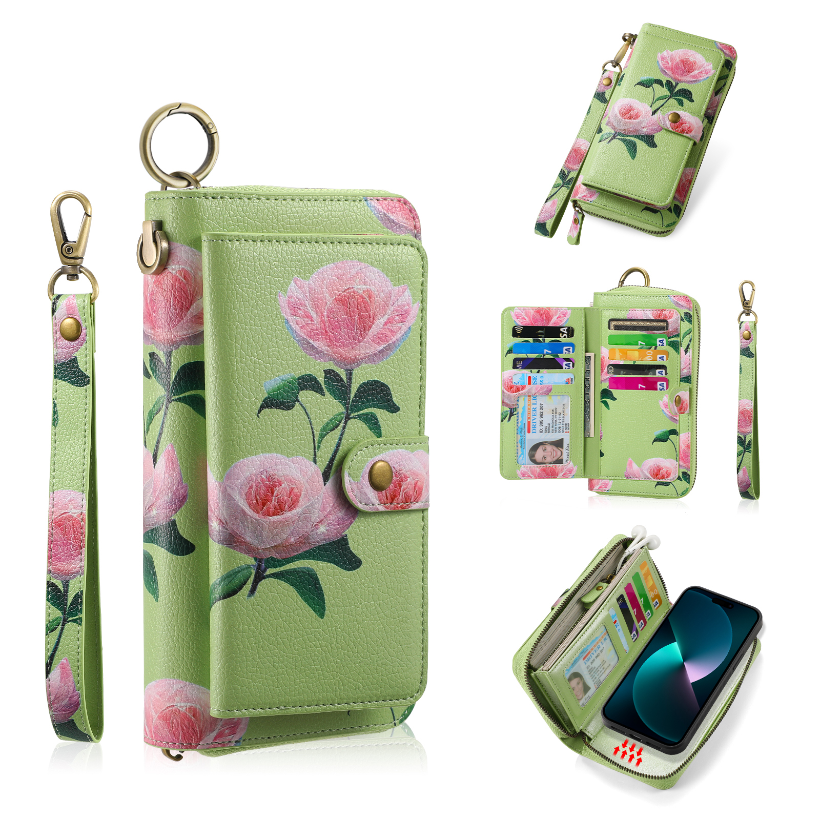 Pola Style 003 Für Iphone 15 Pro Tpu+pu-telefonabdeckung Abnehmbar 2-in-1-blütendruck-telefonhülle Mit Brieftasche, Riemen - Grün, iPhone 15 Pro
Pola Style 003 Für Iphone 15 Pro Tpu+pu-telefonabdeckung Abnehmbar 2-in-1-blütendruck-telefonhülle Mit Brieftasche, Riemen - Grün, iPhone 15 Pro
