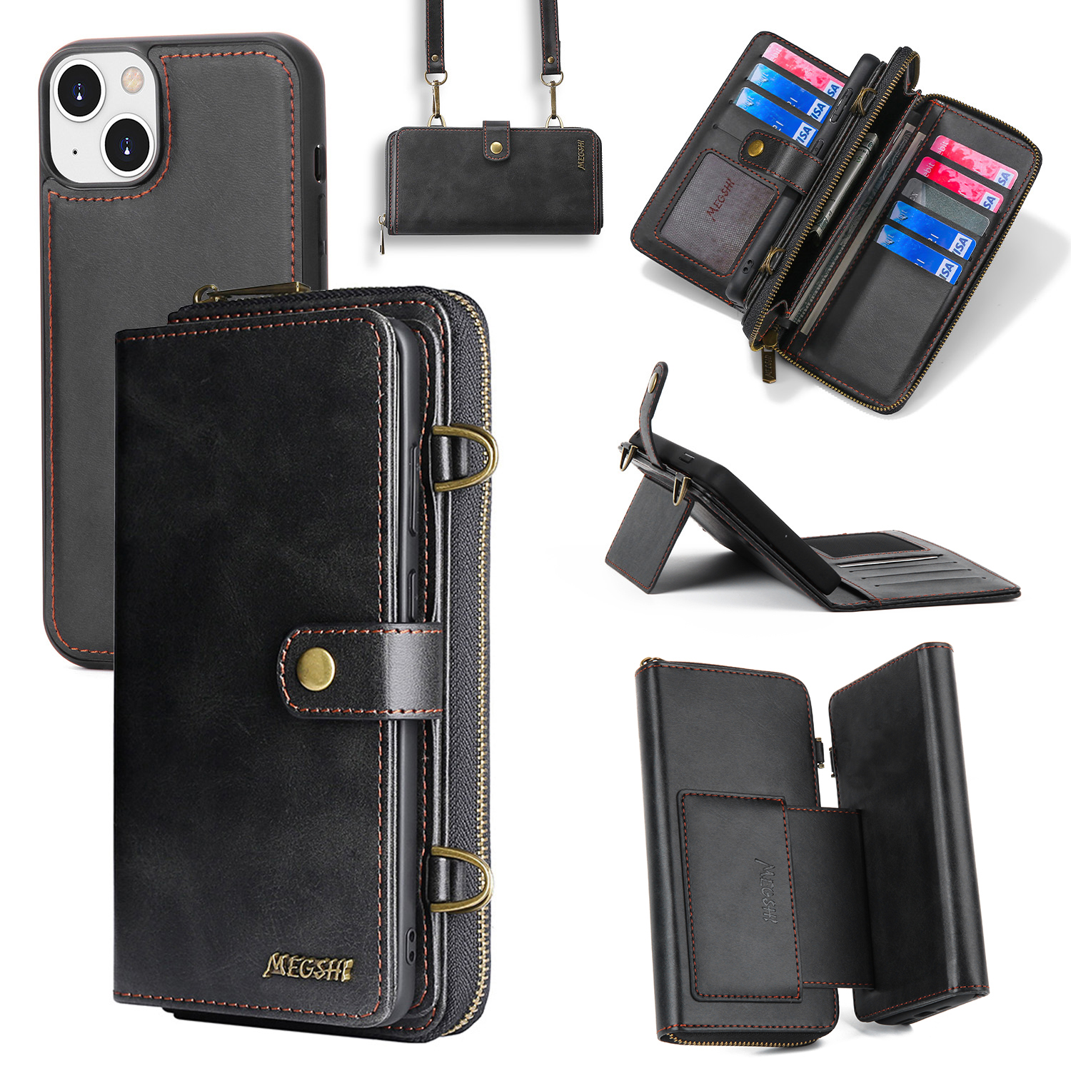 MEGSHI 020-serie Für Iphone 15 Abnehmbar 2-in-1-brieftaschenhülle PU Lederständer Multifunktions-handyabdeckung - Schwarz, iPhone 15
MEGSHI 020-serie Für Iphone 15 Abnehmbar 2-in-1-brieftaschenhülle PU Lederständer Multifunktions-handyabdeckung - Schwarz, iPhone 15
