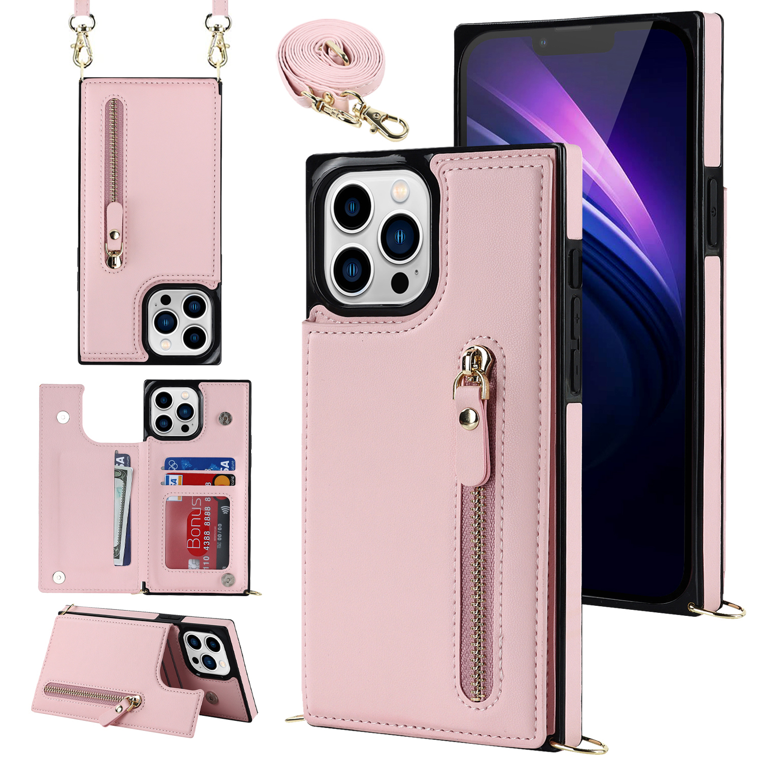 Tpu+pu-telefonhülle Für Iphone 15 Pro Anti-scratch-kickständer Brieftach-telefonabdeckung Mit Schultergurt - Rosa, iPhone 15 Pro
Tpu+pu-telefonhülle Für Iphone 15 Pro Anti-scratch-kickständer Brieftach-telefonabdeckung Mit Schultergurt - Rosa, iPhone 15 Pro