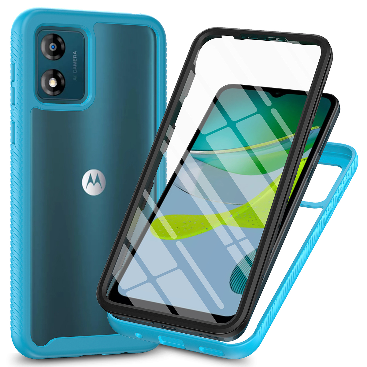 Für Motorola Moto E13 4G 3-in-1 Full Protection Phone Case Tpu+pc-rückseite Mit Pet-screenfilm - Baby Blau, Motorola Moto E13 4G
Für Motorola Moto E13 4G 3-in-1 Full Protection Phone Case Tpu+pc-rückseite Mit Pet-screenfilm - Baby Blau, Motorola Moto E13 4G