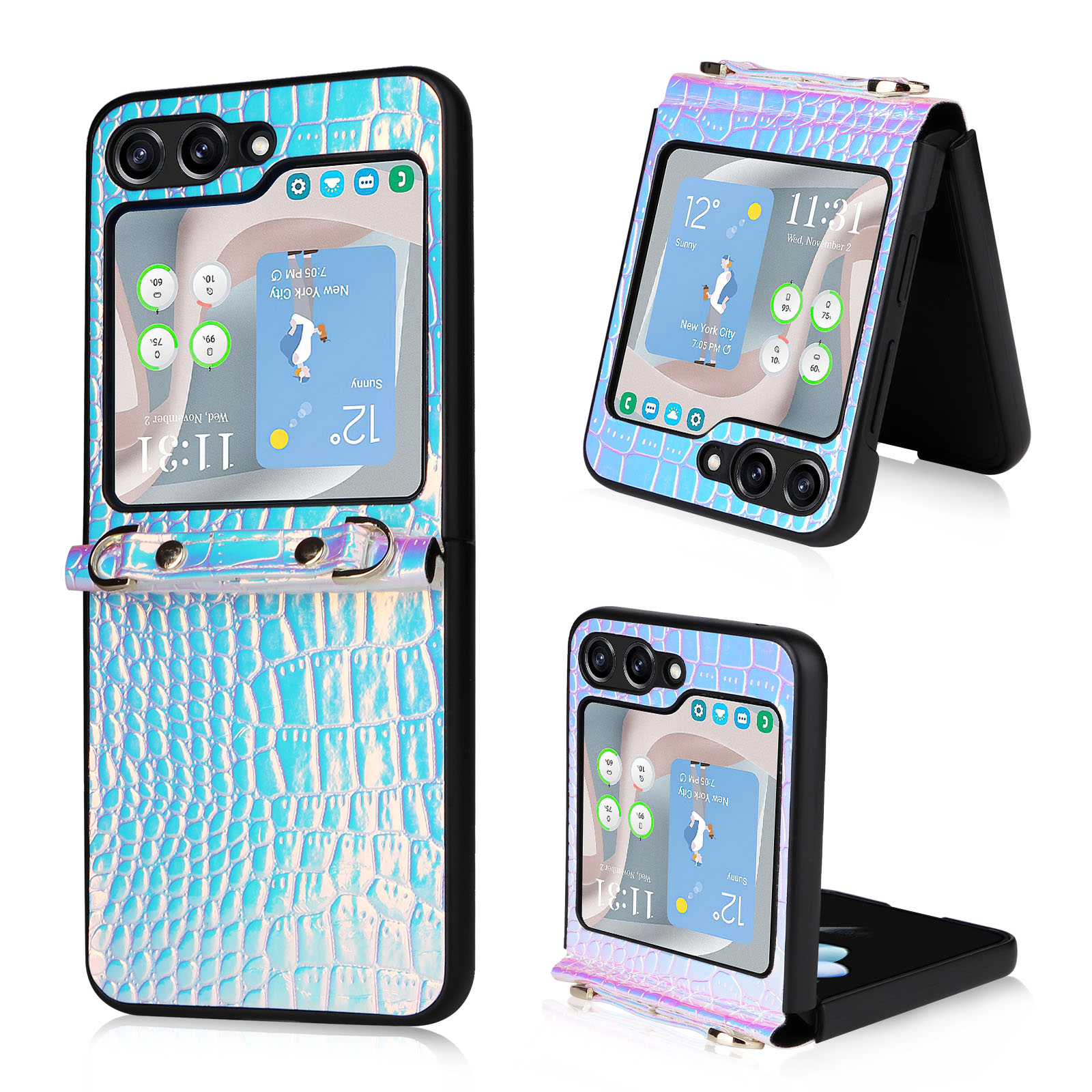 Für Samsung Galaxy Z Flip5 5G Hard PC + PU Phone Hülle Farbwechsler Scharnierscharnier -kickständer Mit Handgelenkriemen - Himmelblau, Galaxy Z Flip5 5G
Für Samsung Galaxy Z Flip5 5G Hard PC + PU Phone Hülle Farbwechsler Scharnierscharnier -kickständer Mit Handgelenkriemen - Himmelblau, Galaxy Z Flip5 5G