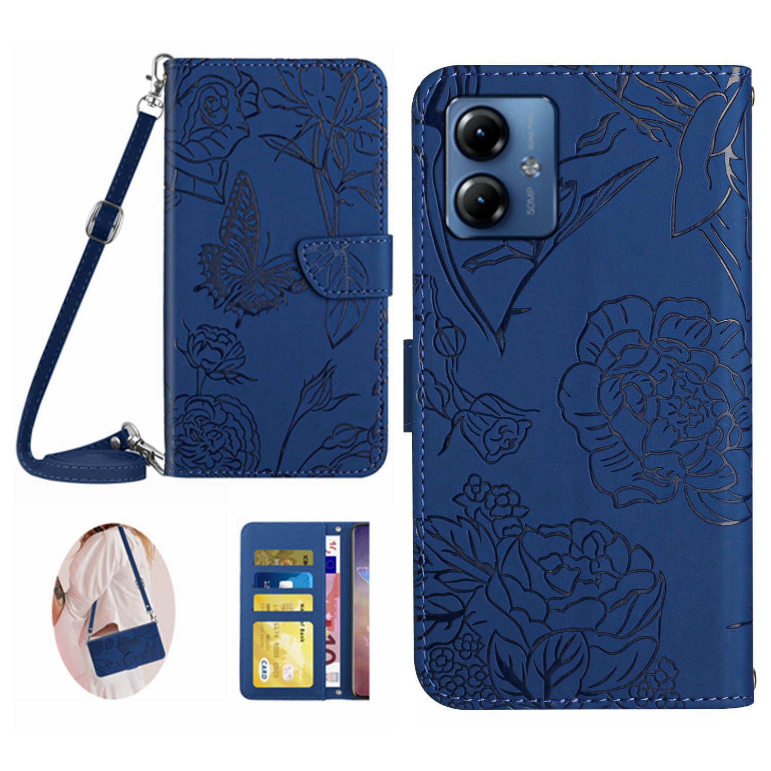 HT03 Für Motorola Moto G54 5G Telefon Hülle Brieftasche Blume Geprägte PU -lederständer Mit Schultergurt - Blau, Motorola Moto G54 5G
HT03 Für Motorola Moto G54 5G Telefon Hülle Brieftasche Blume Geprägte PU -lederständer Mit Schultergurt - Blau, Motorola Moto G54 5G