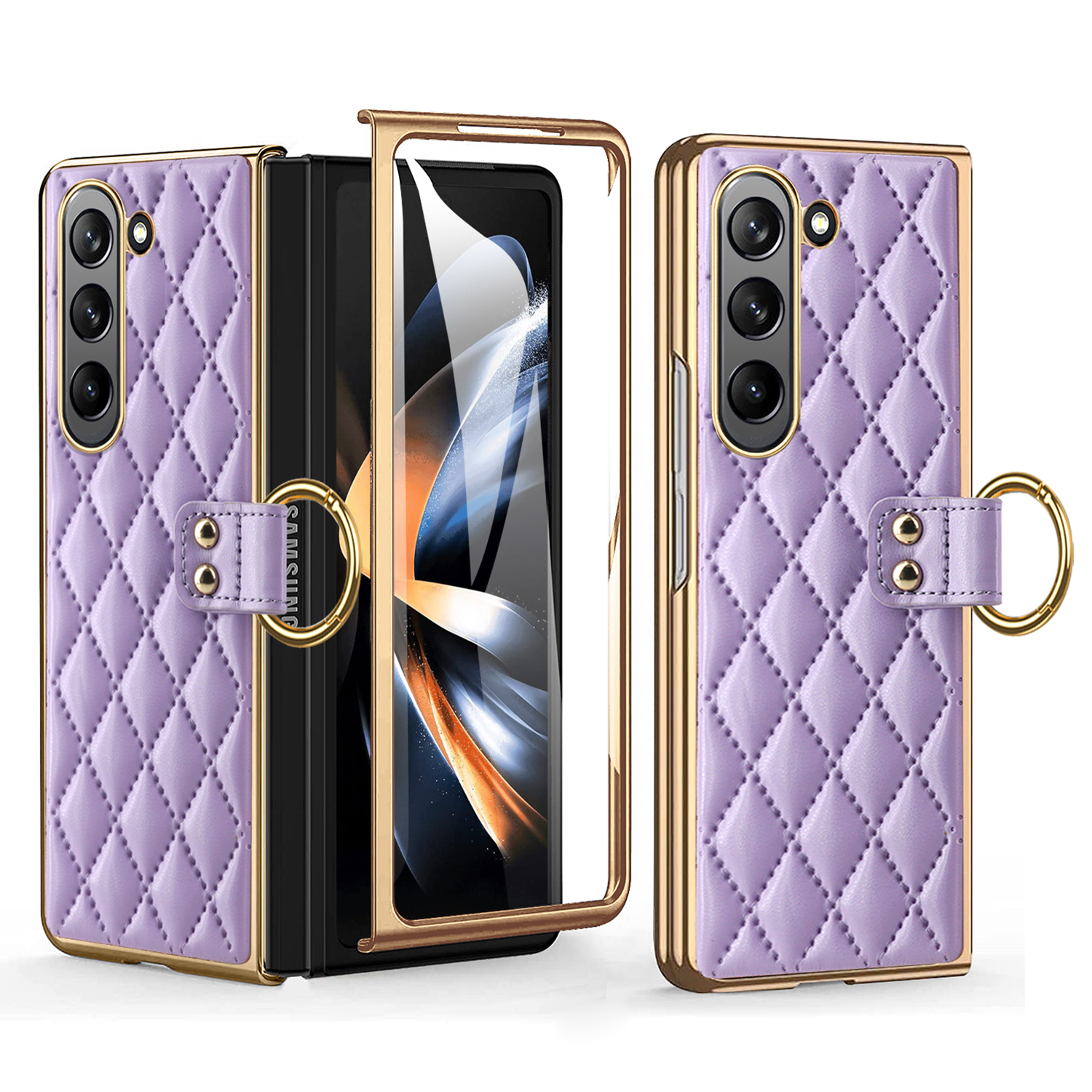 Für Samsung Galaxy Z Fold5 5G Ring Kickstand Phone Hülle Schockproof PU Leder+ Pc+ Temperierte Glasfilm -film Cover - Lila, Galaxy Z Fold5 5G
Für Samsung Galaxy Z Fold5 5G Ring Kickstand Phone Hülle Schockproof PU Leder+ Pc+ Temperierte Glasfilm -film Cover - Lila, Galaxy Z Fold5 5G