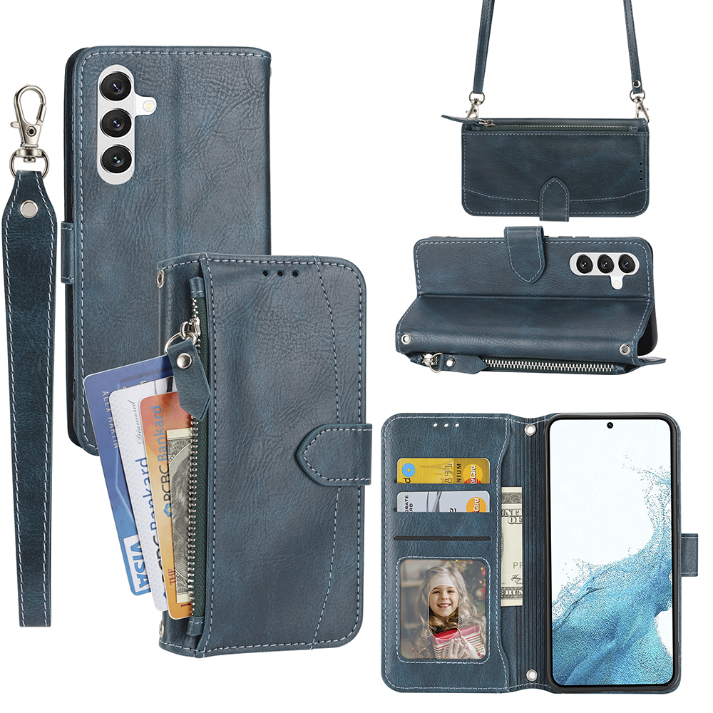 Für Samsung Galaxy S23 fe Case Reißverschluss Brieftasche PU Leder -mobiltelefonabdeckung Mit 2 Gurten - Blau, Galaxy S23 FE
Für Samsung Galaxy S23 fe Case Reißverschluss Brieftasche PU Leder -mobiltelefonabdeckung Mit 2 Gurten - Blau, Galaxy S23 FE
