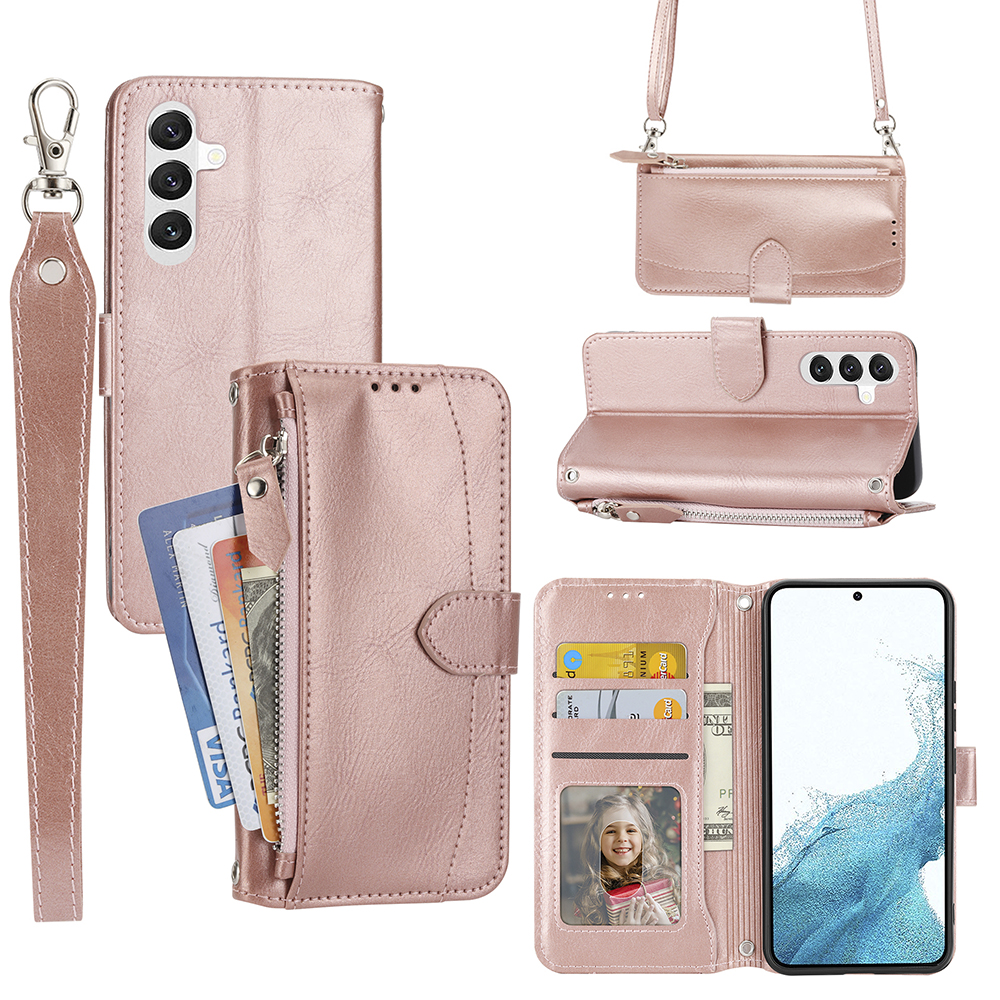 Für Samsung Galaxy S23 fe Case Reißverschluss Brieftasche PU Leder -mobiltelefonabdeckung Mit 2 Gurten - Roségold, Galaxy S23 FE
Für Samsung Galaxy S23 fe Case Reißverschluss Brieftasche PU Leder -mobiltelefonabdeckung Mit 2 Gurten - Roségold, Galaxy S23 FE
