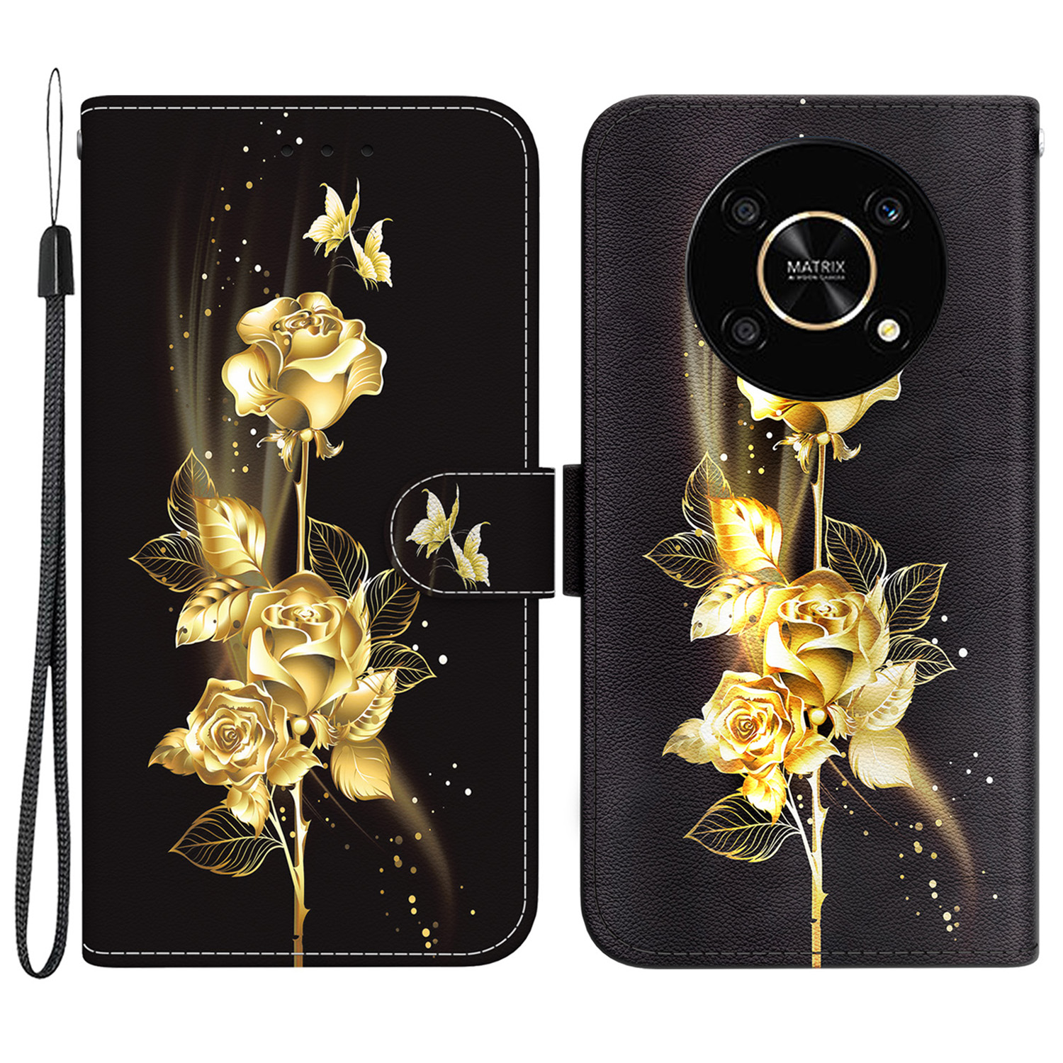 Für Ehre X9 4g / 5G Fallmuster Druckmagnetverschluss Telefonabdeckung - Gold Schmetterling Rose, Honor X9 4G
Für Ehre X9 4g / 5G Fallmuster Druckmagnetverschluss Telefonabdeckung - Gold Schmetterling Rose, Honor X9 4G