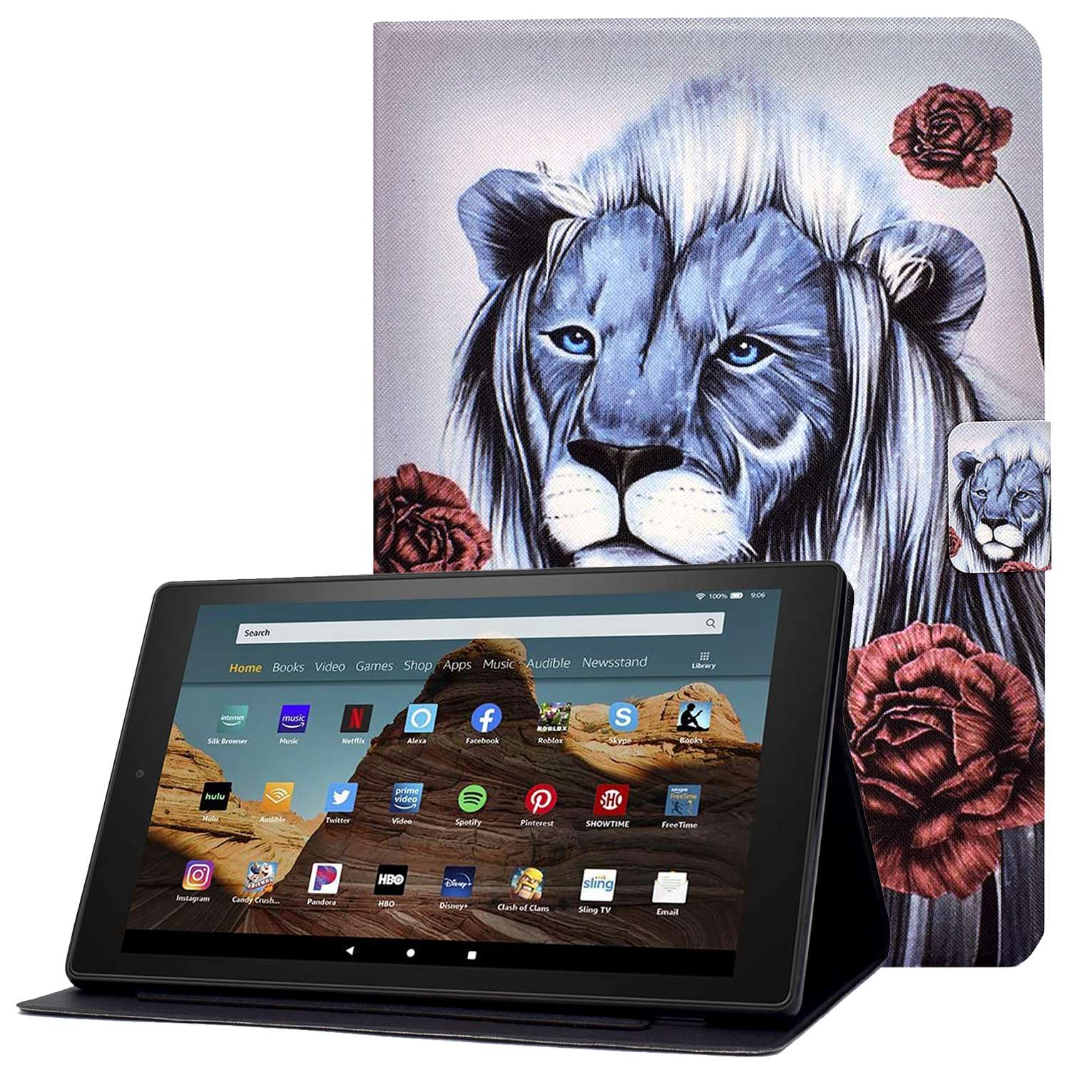 Für Amazon Fire HD 10 (2015) /(2017) /(2019) Muster Drucktablettenabdeckungskartenhalter PU Leder Anti-scratch-stand Hülle - Rose Und Löwe, Amazon Fire HD 10 (2015)
Für Amazon Fire HD 10 (2015) /(2017) /(2019) Muster Drucktablettenabdeckungskartenhalter PU Leder Anti-scratch-stand Hülle - Rose Und Löwe, Amazon Fire HD 10 (2015)