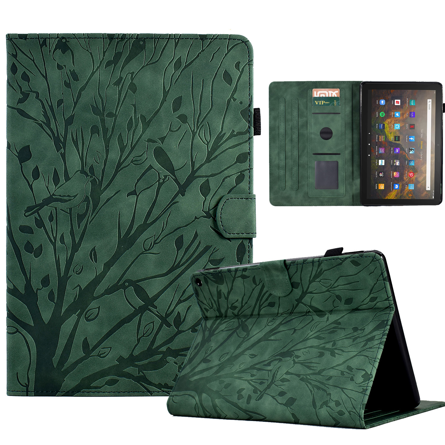 Für Amazon Fire HD 10 (2021) / HD 10 Plus (2021) Kartenhalter Tablet Hülle PU Leder Eingeprägter Baumständer Cover - Grün, Amazon Fire HD 10 (2021)
Für Amazon Fire HD 10 (2021) / HD 10 Plus (2021) Kartenhalter Tablet Hülle PU Leder Eingeprägter Baumständer Cover - Grün, Amazon Fire HD 10 (2021)