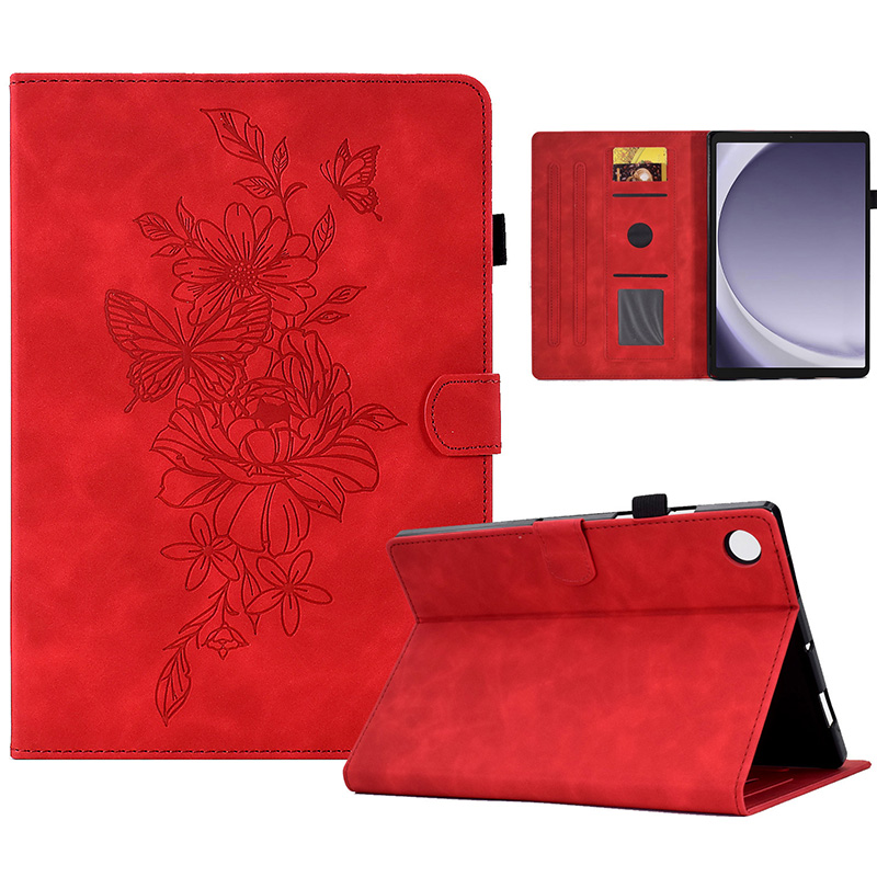 Für Samsung Galaxy Tab A9 Hülle PU Leder Blumen Schmetterling Eingeprägter Tablettenabdeckung - Rot, Galaxy Tab A9 
Für Samsung Galaxy Tab A9 Hülle PU Leder Blumen Schmetterling Eingeprägter Tablettenabdeckung - Rot, Galaxy Tab A9