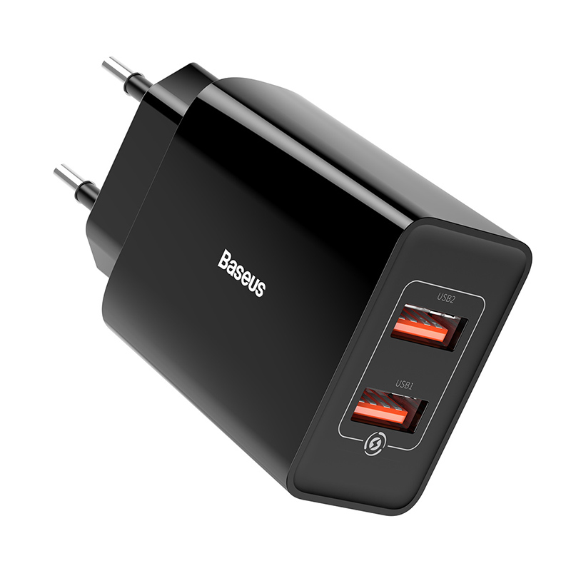 BASEUS QC Fast Charger 18W Travel Dual-USB Wall Charger Adapter EU Plug - Black, iPhone 12 mini
BASEUS QC Fast Charger 18W Travel Dual-USB Wall Charger Adapter EU Plug - Black, iPhone 12 mini