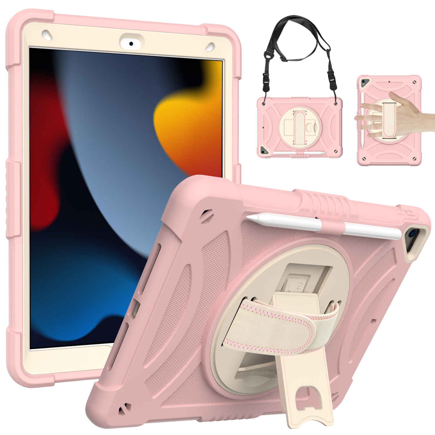 For iPad mini (2021) Shockproof Case Anti-Scratch Rotating Kickstand Case with Shoulder Strap Portable Silicone+PC Tablet Case - Pink, iPad mini (2021)
For iPad mini (2021) Shockproof Case Anti-Scratch Rotating Kickstand Case with Shoulder Strap Portable Silicone+PC Tablet Case - Pink, iPad mini (2021)