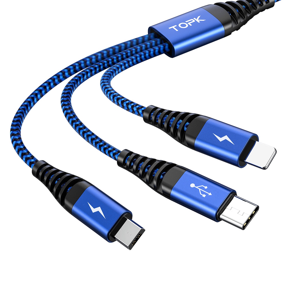 TOPK AN24 1m 3 in 1 Typ-c / Blitz / Micro Nylon Geflochten 3A Schnelles Ladekabeldatenkabel - Blau, Universal
TOPK AN24 1m 3 in 1 Typ-c / Blitz / Micro Nylon Geflochten 3A Schnelles Ladekabeldatenkabel - Blau, Universal