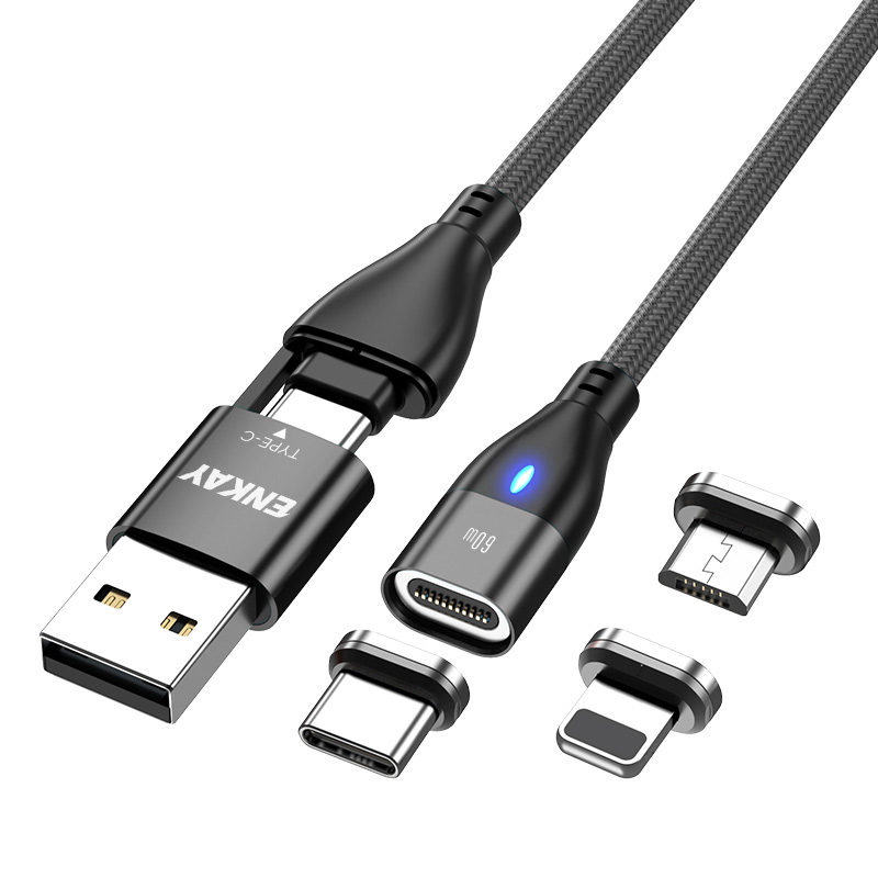 ENKAY HAT PRINCE 6-in-1 1m Magnetic Charging Cable PD 60W Type-C / USB-A to IP / Type-C / Micro USB Data Cord - Black, Universal
ENKAY HAT PRINCE 6-in-1 1m Magnetic Charging Cable PD 60W Type-C / USB-A to IP / Type-C / Micro USB Data Cord - Black, Universal