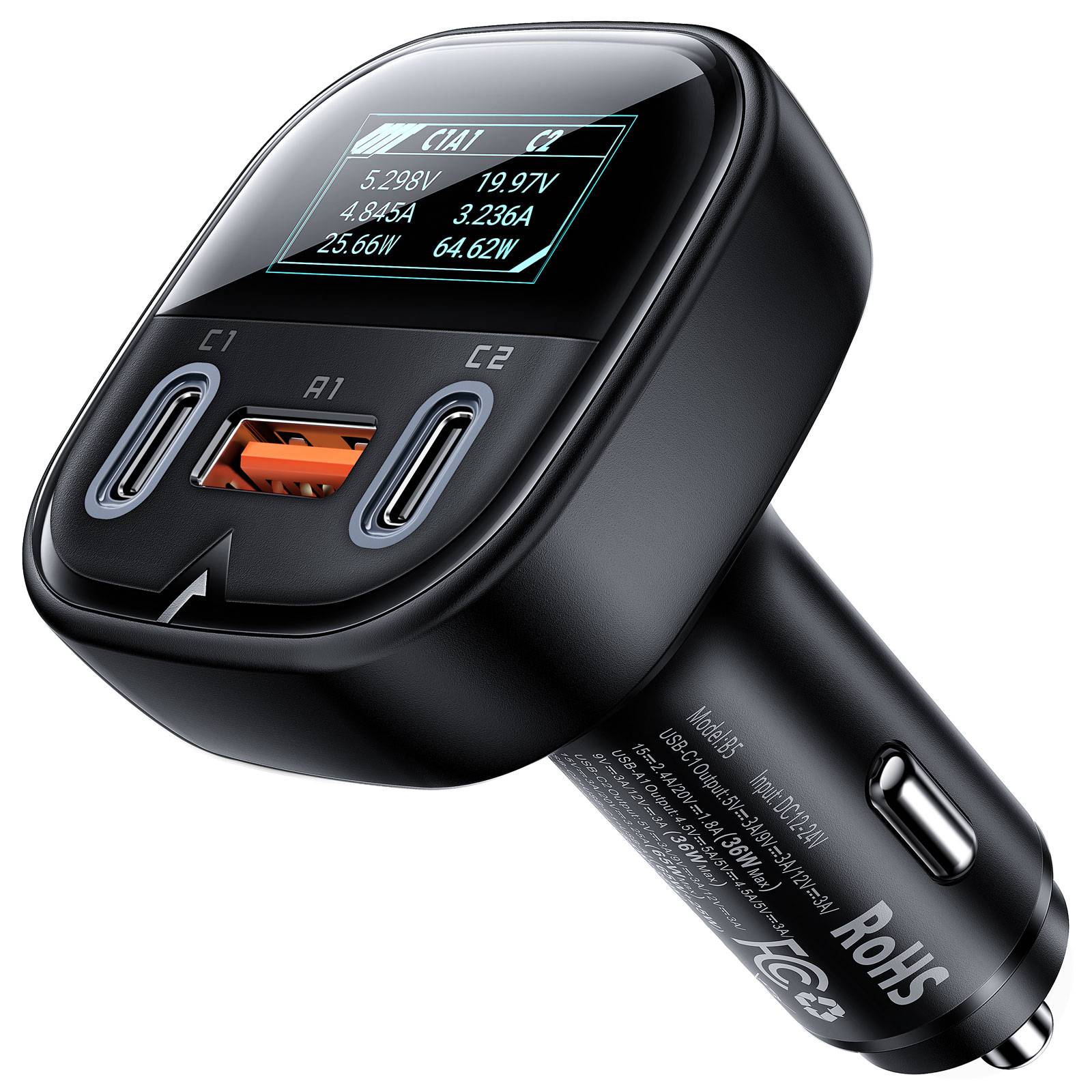 Acefast B5 101W 2USB-C+USB-A Metal Car Ladegerät Multi-ports-auto-ladegerät Mit Oled-smart Display
Acefast B5 101W 2USB-C+USB-A Metal Car Ladegerät Multi-ports-auto-ladegerät Mit Oled-smart Display