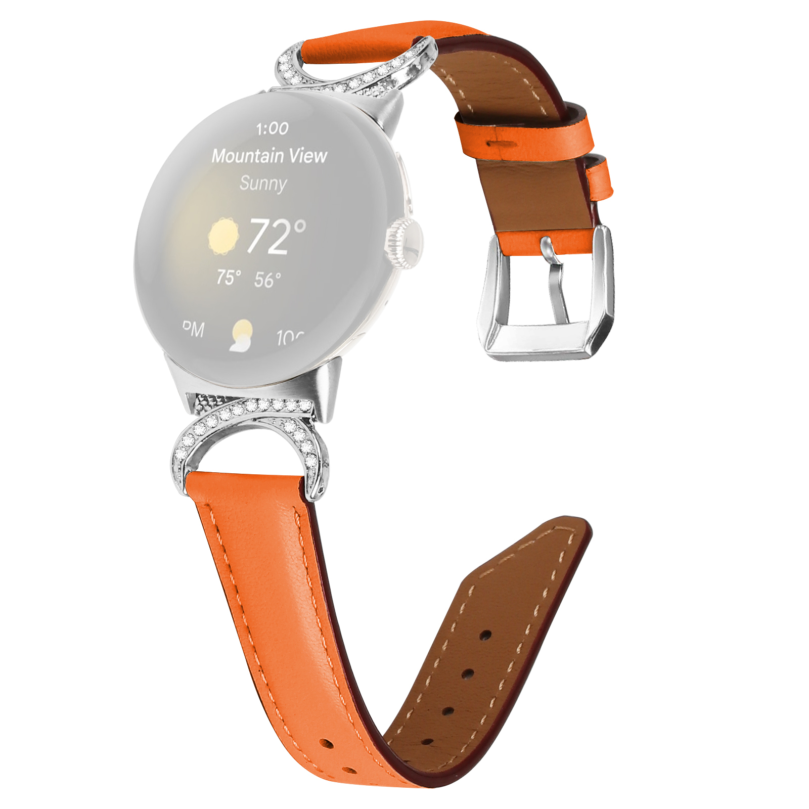 Für Google Pixel Watch Ersatzgurt Strass Decor D-shape-anschluss Geteiltes Leder-handgelenkband Mit Silberschnalle - Orange, Google Pixel Watch 2
Für Google Pixel Watch Ersatzgurt Strass Decor D-shape-anschluss Geteiltes Leder-handgelenkband Mit Silberschnalle - Orange, Google Pixel Watch 2