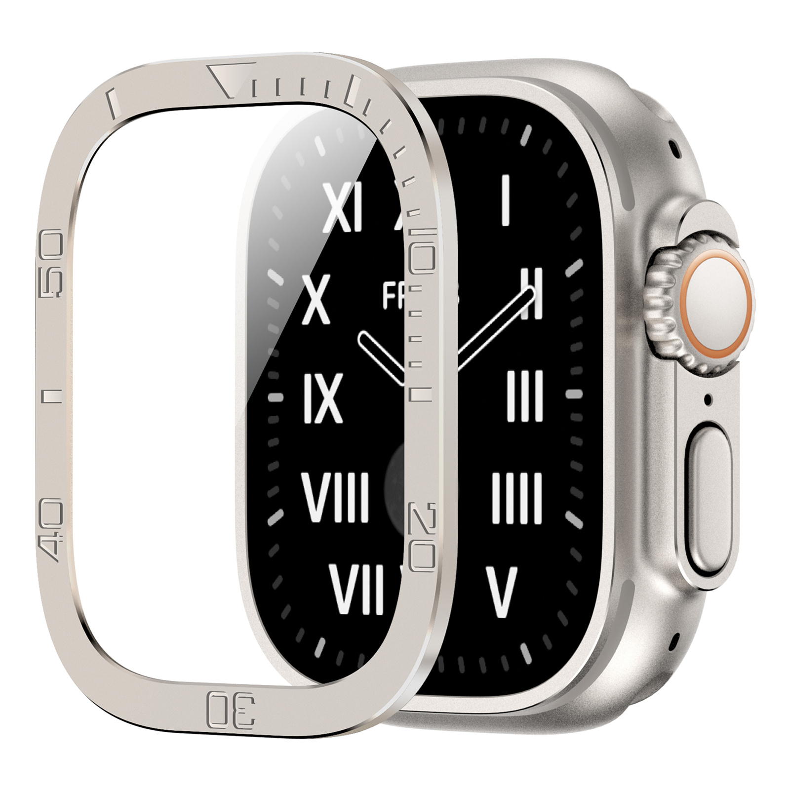 Für Apple Watch Ultra 49 mm Temperamentvoller Glasschriftenschutzmarker-metallrahmen Mit Integriertem Klarem Film - Originalfarbe, Apple Watch Ultra 2 49mm
Für Apple Watch Ultra 49 mm Temperamentvoller Glasschriftenschutzmarker-metallrahmen Mit Integriertem Klarem Film - Originalfarbe, Apple Watch Ultra 2 49mm