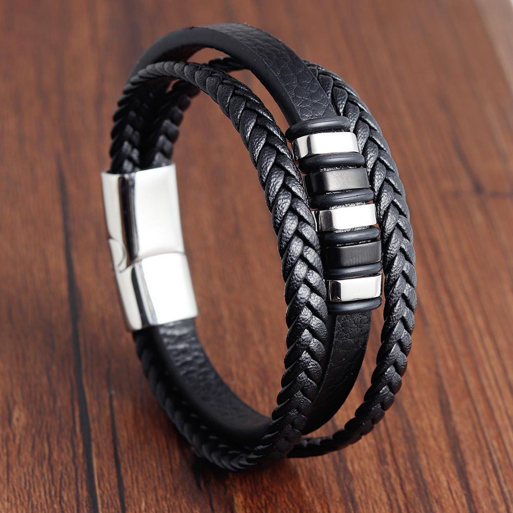 L19127 Männer Kuhlattenleder -lederarmband Mit Magnetverschluss Mehrschichtig Geflochten - C19cm
L19127 Männer Kuhlattenleder -lederarmband Mit Magnetverschluss Mehrschichtig Geflochten - C19cm