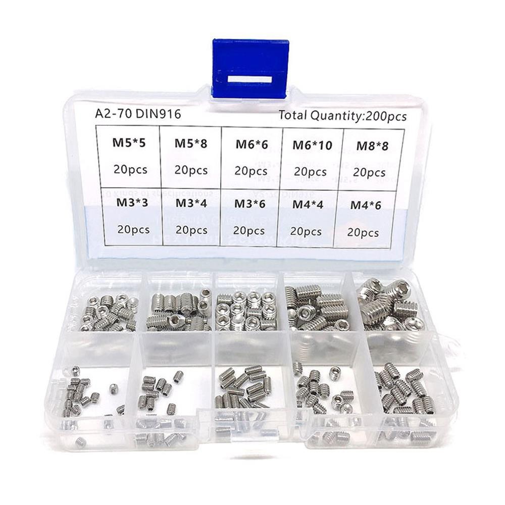 200pcs Sortiment Sechskant -grubschrauben Kit 304 Edelstahl M3 / M4 / M5 / M6 / M8 -grubschrauben Mit Lagerbox
200pcs Sortiment Sechskant -grubschrauben Kit 304 Edelstahl M3 / M4 / M5 / M6 / M8 -grubschrauben Mit Lagerbox