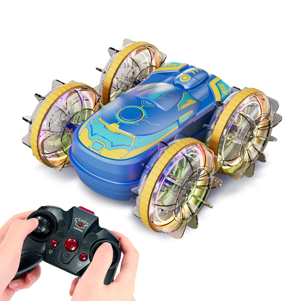 JC04P 2.4G Remote Control 4WD Amphibious Stunt Car Toy Gift with LED Lights, Single Controller (CE / CPC / ASTM / EN71 Certified) - Blue