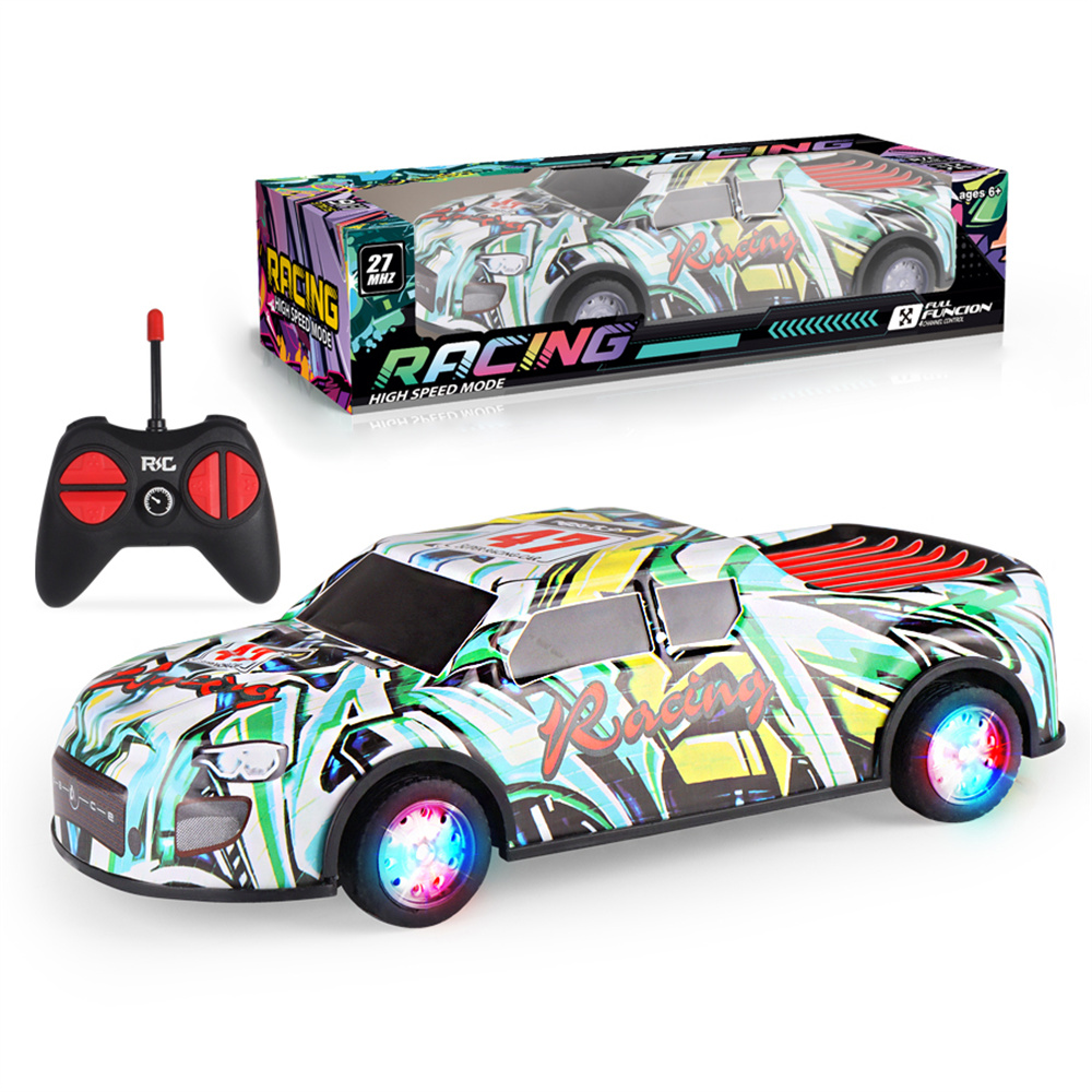 HDXX229 Electric RC Drift Race Car for Boys 4-Channel Graffiti Alloy Tin Light Vehicle Remote Control Toy Car - Yellow Green Truck