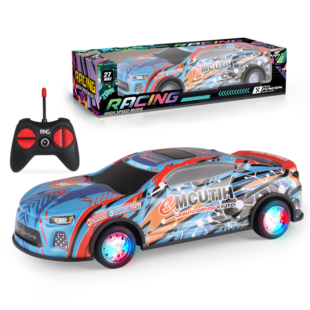 HDXX229 Electric RC Drift Race Car for Boys 4-Channel Graffiti Alloy Tin Light Vehicle Remote Control Toy Car - Red Blue Racing Car