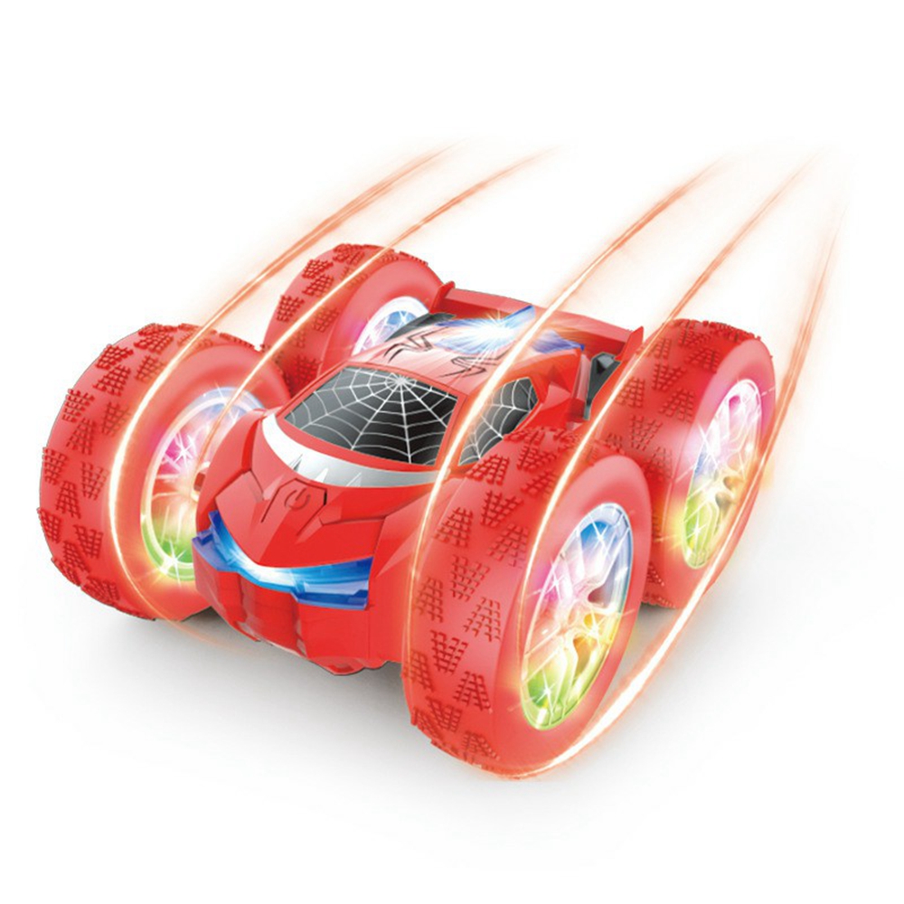 998 Remote Control Stunt Car Kids 2.4G Double Sided Flip Rolling Vehicle Toy with Cool Light - Red