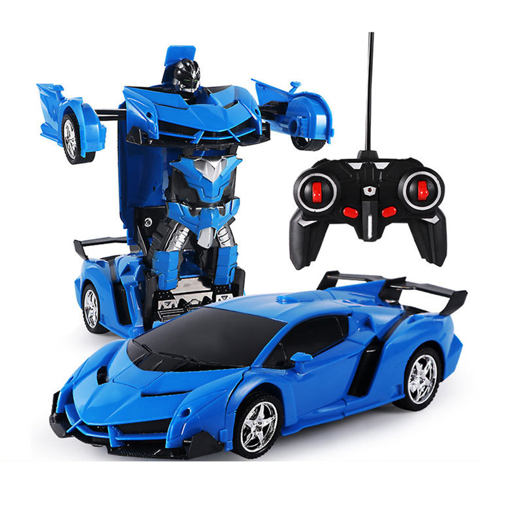 2 In 1 Transformation Robots Racing Car Toy RC Deformation Car Sports Vehicle Model Kids Gift - Blue