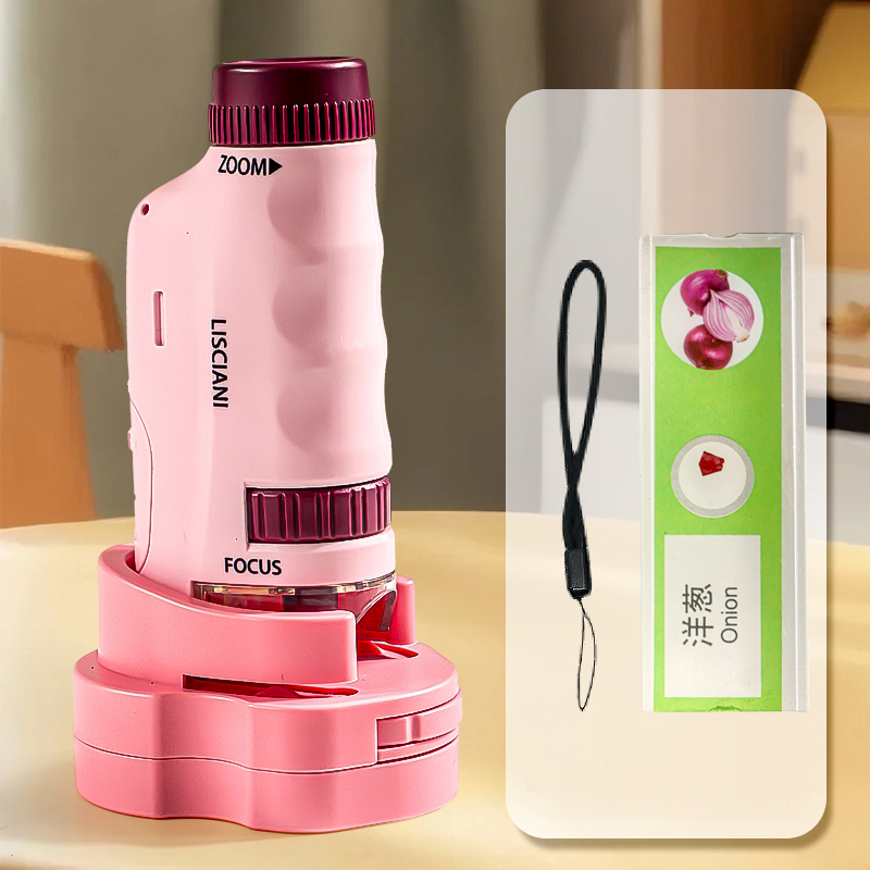 2509 Children Calibrated 180X Microscope with Base Handheld Portable STEM Optical Microscope Educational Toy - Red