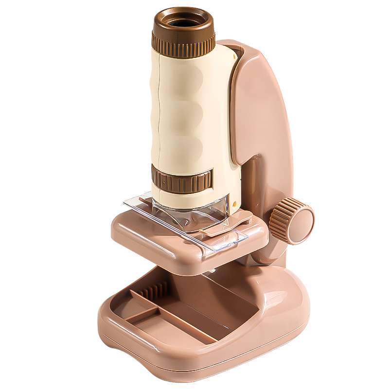 2507 Portable Handheld Microscope with Stand for Kids 180X Magnification STEM Optical Microscope Educational Tool - Brown