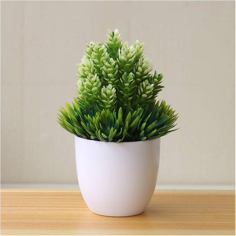 

Mini Plastic Lifelike Artificial Green Plant Flower with Pot for Home Office - White / Green
