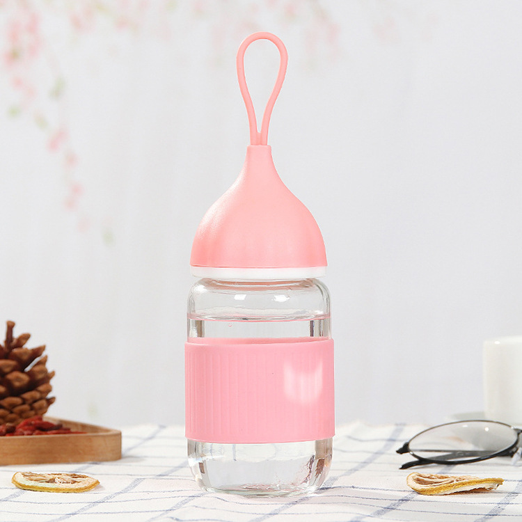 

280ml Water Bottle Silicone Onion Cover Glass Outdoor Sports Drinkware - Pink