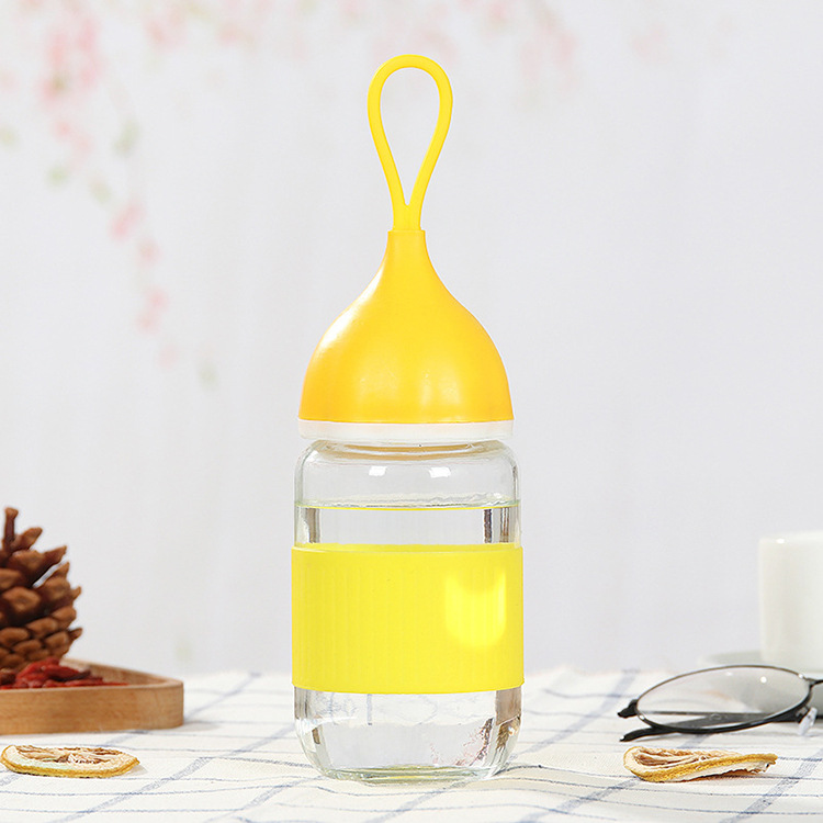 

280ml Water Bottle Silicone Onion Cover Glass Outdoor Sports Drinkware - Yellow