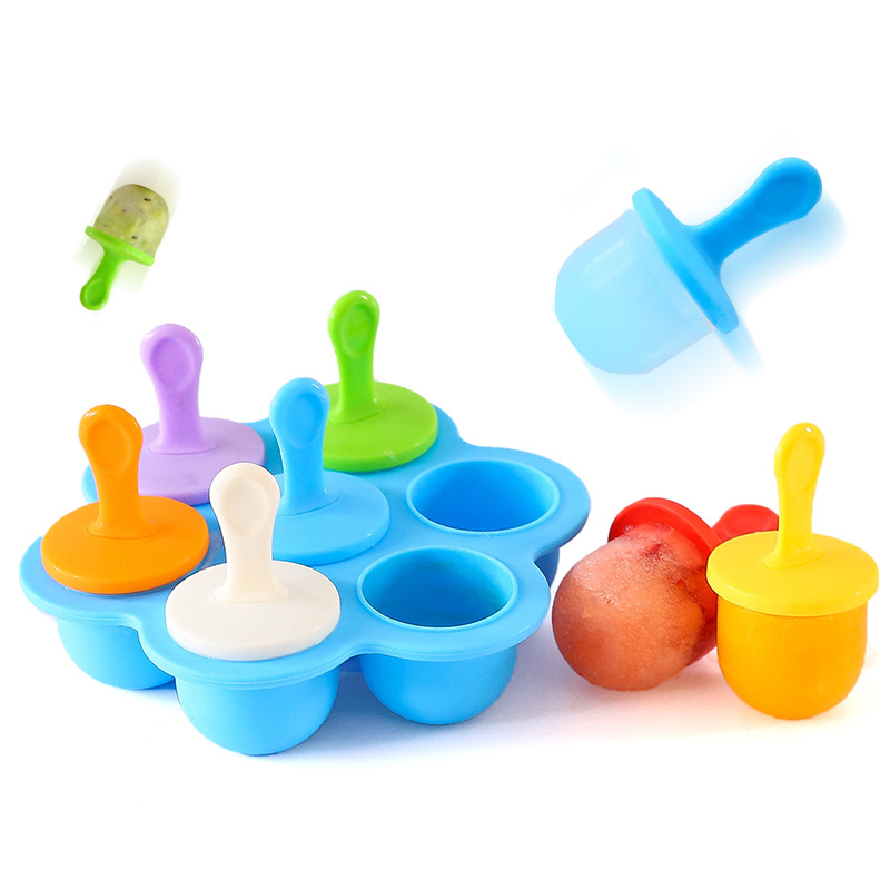 

Silicone Baby Food Whiskey Cocktail Beverage Freezer Tray with 7 Round Grids - Blue