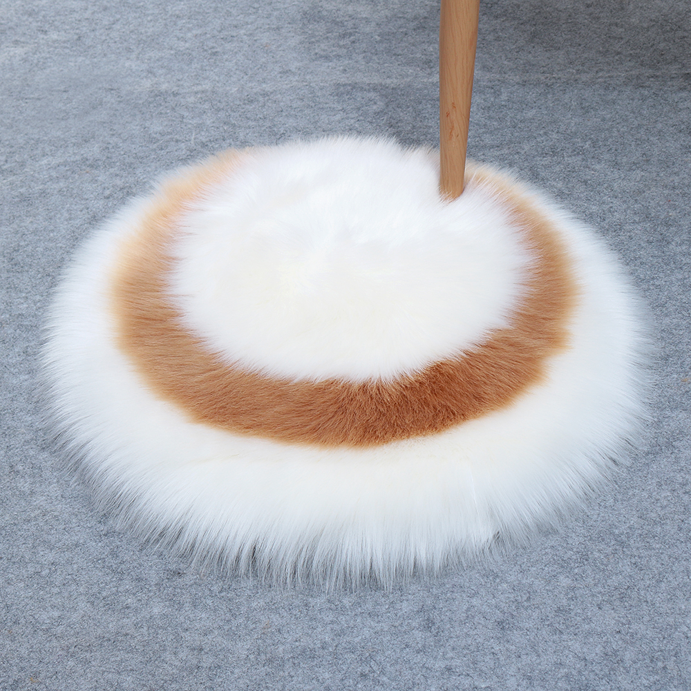 

Luxury Round Rug Plush Wool Fur Imitation Mat Carpet 50x50cm - White/Khaki