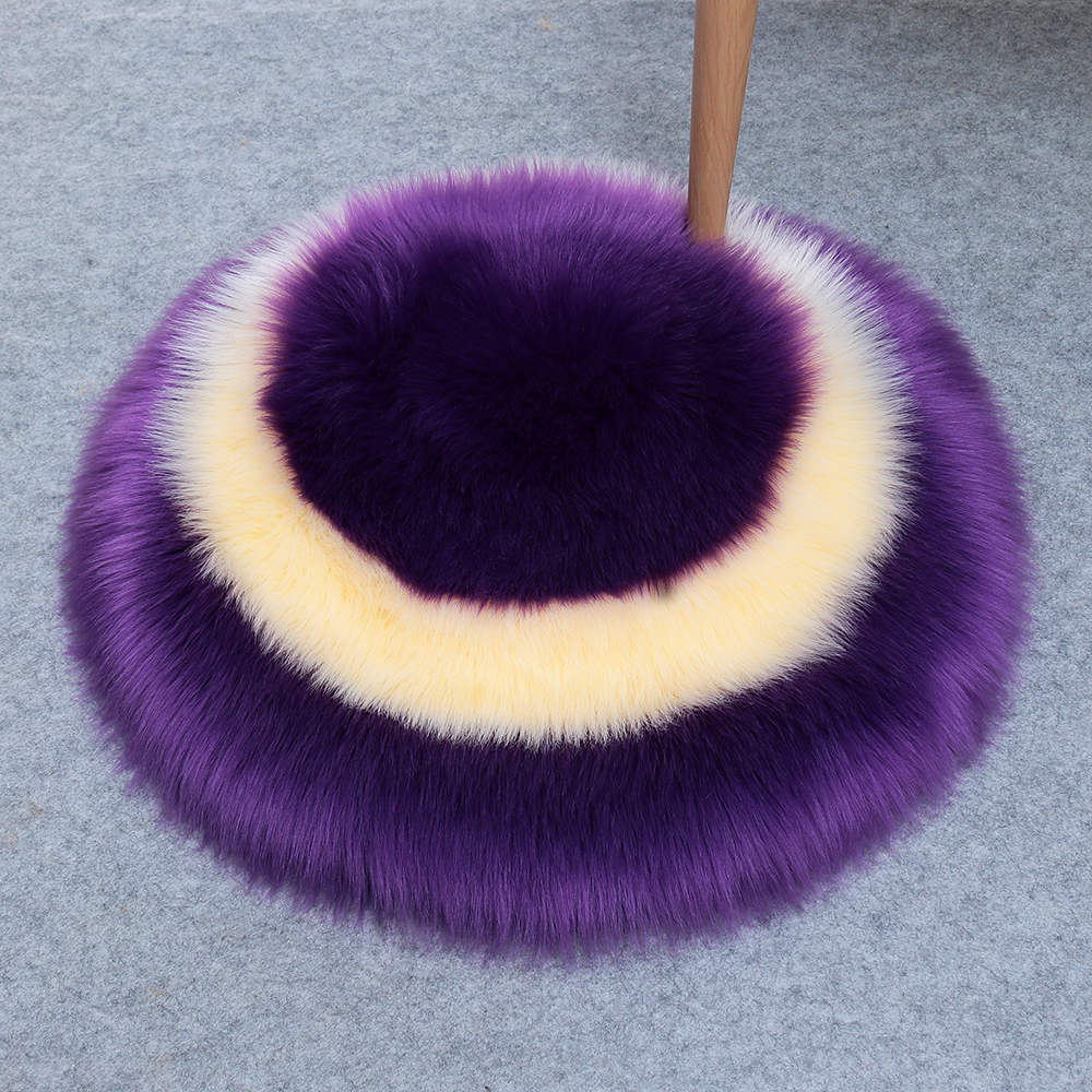

Luxury Round Rug Plush Wool Fur Imitation Mat Carpet 50x50cm - Purple/Beige