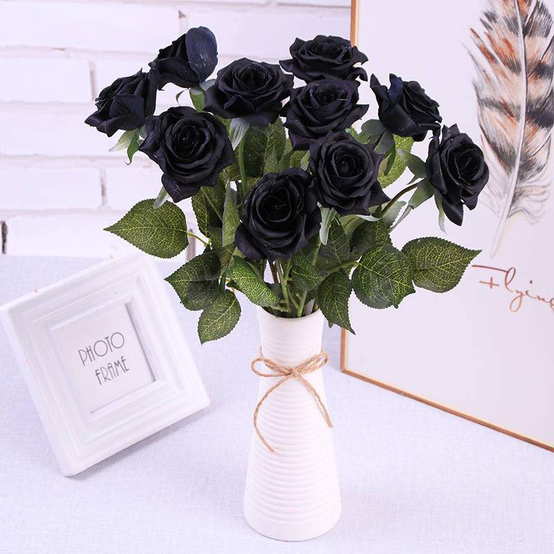 

Artificial Flower Rose Bridal Bouquet Wedding Home Room Decor - Black