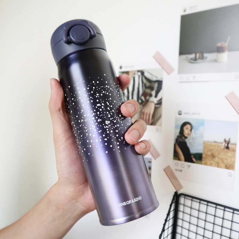 

500ML Starry Sky Gradient Color Stainless Steel Insulating Cup - Purple