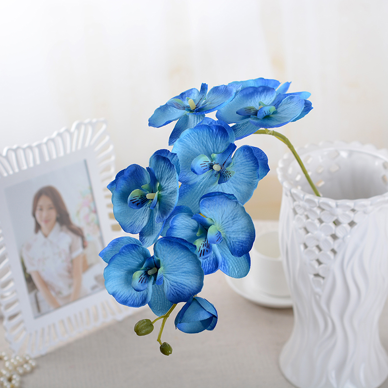 

3D 8 Head Artificial Flower Butterfly Orchid Home Decoration Wedding - Blue