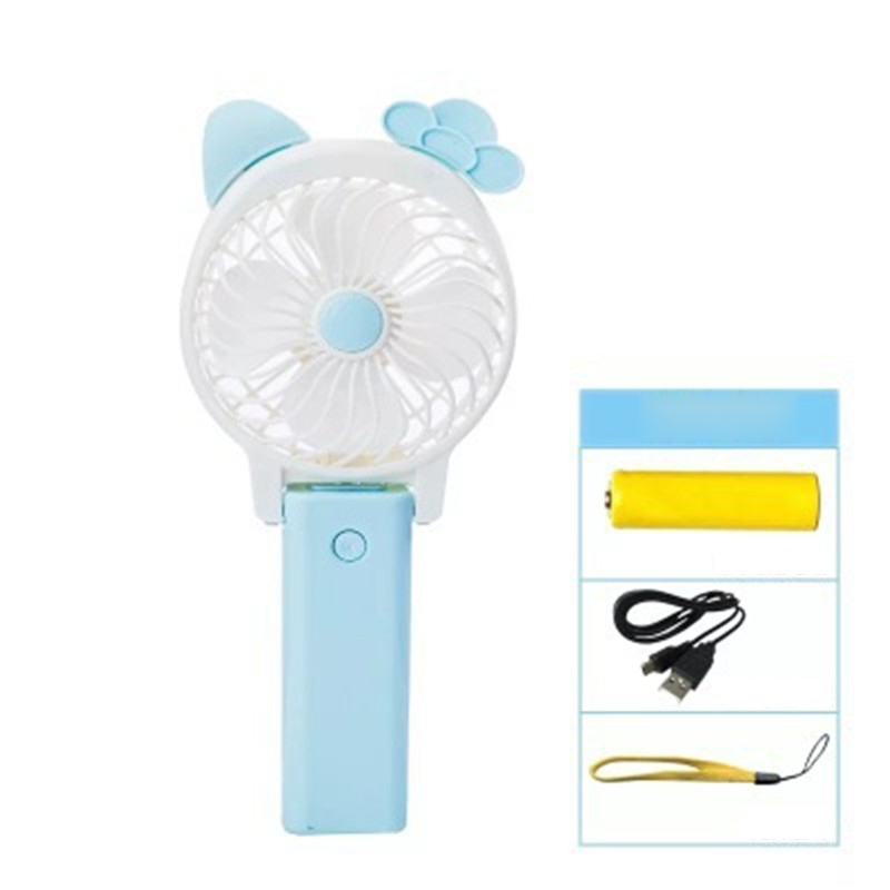 

Mini Cartoon Handheld USB Folding Fan Portable Cooling Fan - Bowknot Ear / Blue