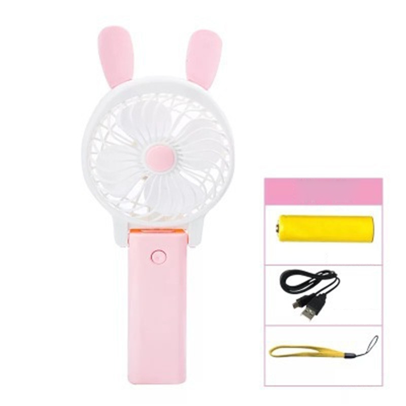 

Mini Cartoon Handheld USB Folding Fan Portable Cooling Fan - Long Ear / Pink