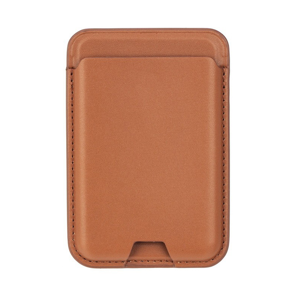 Magnetic Card Holder PU Leather Card Pouch Sleeve - Dark Tan