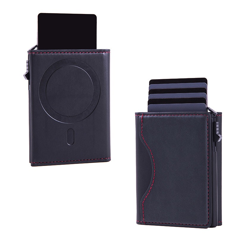 Magnetic Card Holder RFID Blocking PU Leather Wallet Phone Sleeve - Black