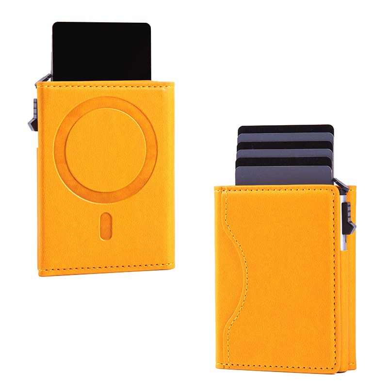 Magnetic Card Holder RFID Blocking PU Leather Wallet Phone Sleeve - Orange
