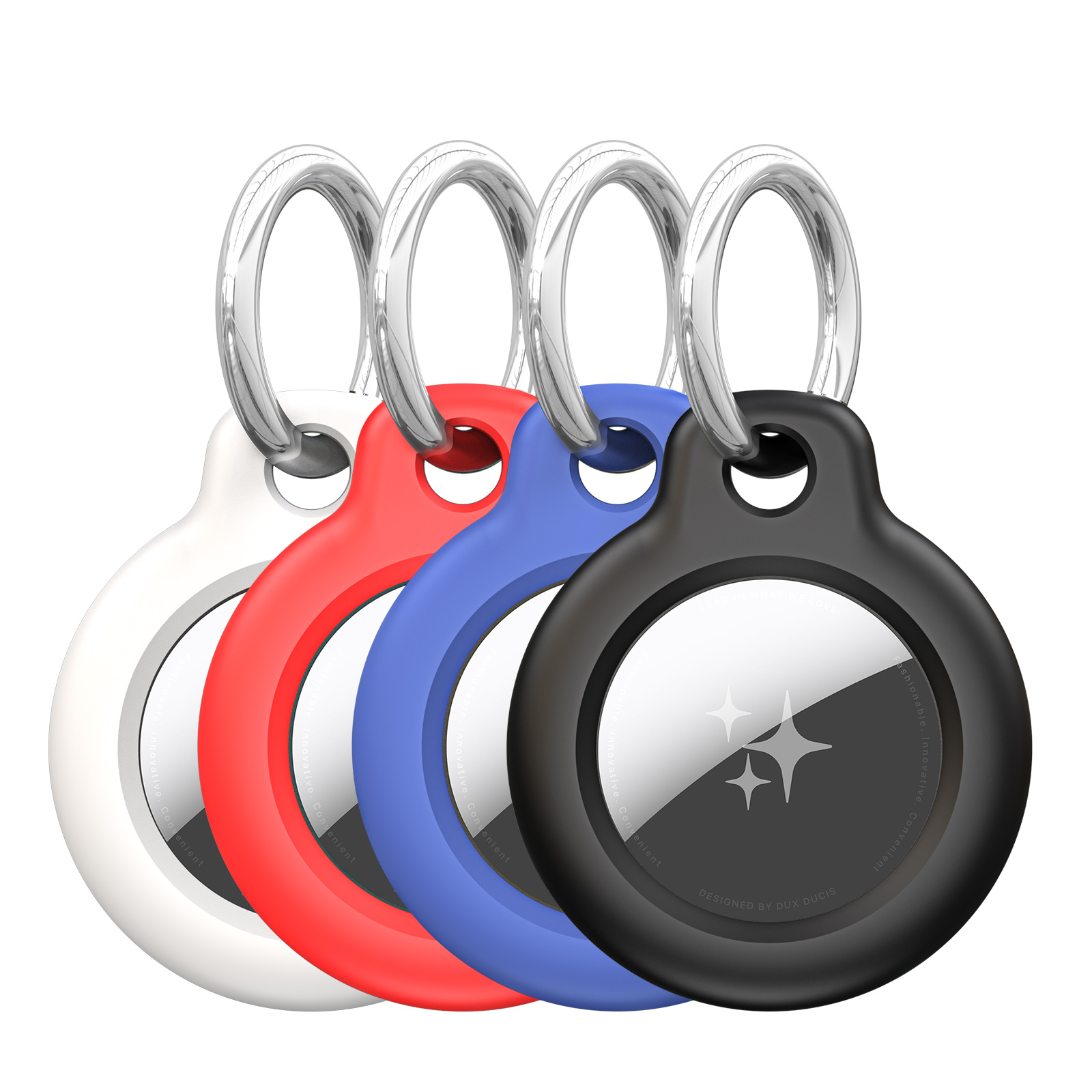 DUX DUCIS For AirTag  4Pcs/Set PC Protective Case for AirTag Skin Sleeve Cover with Keychain - Black+Blue+Red+White