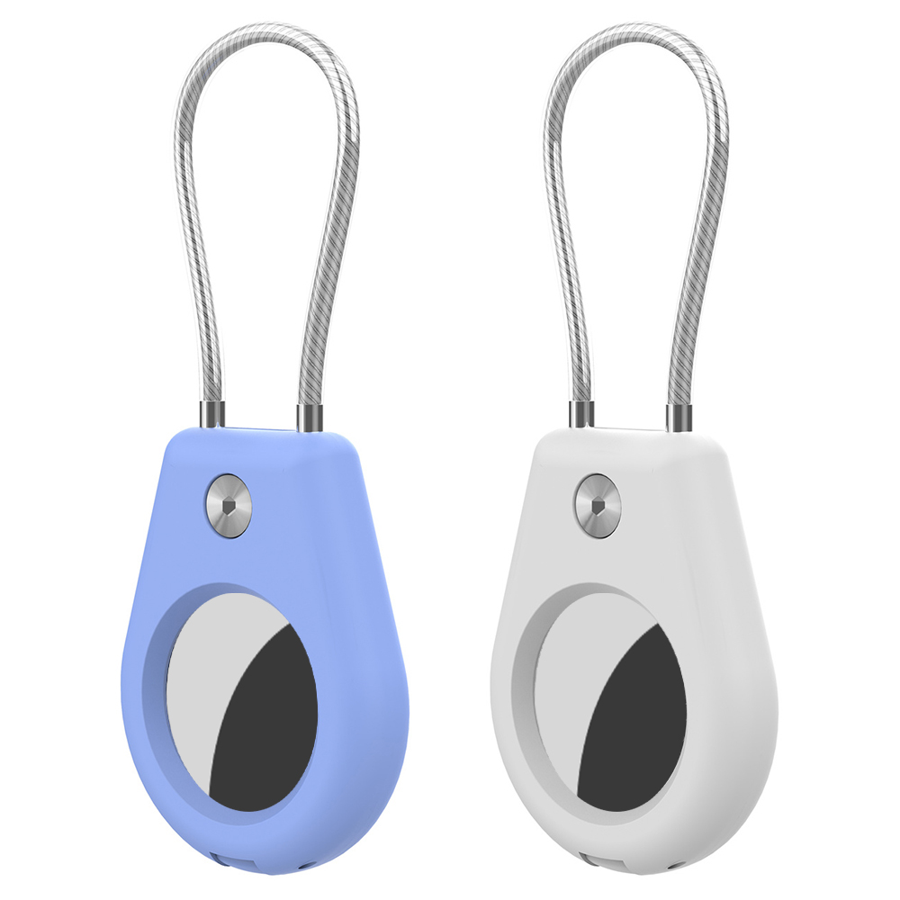 AT-43 2Pcs For AirTag Case Semi-Enclosed Smart Locator Protective Cover with Steel Wire - Blue+White