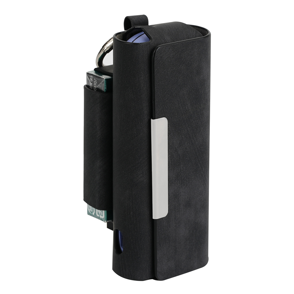 For IQOS Iluma / Iluma i Carrying Case Matte Vintage Leather E-Cigarette Cover with Hanging Hook - Black