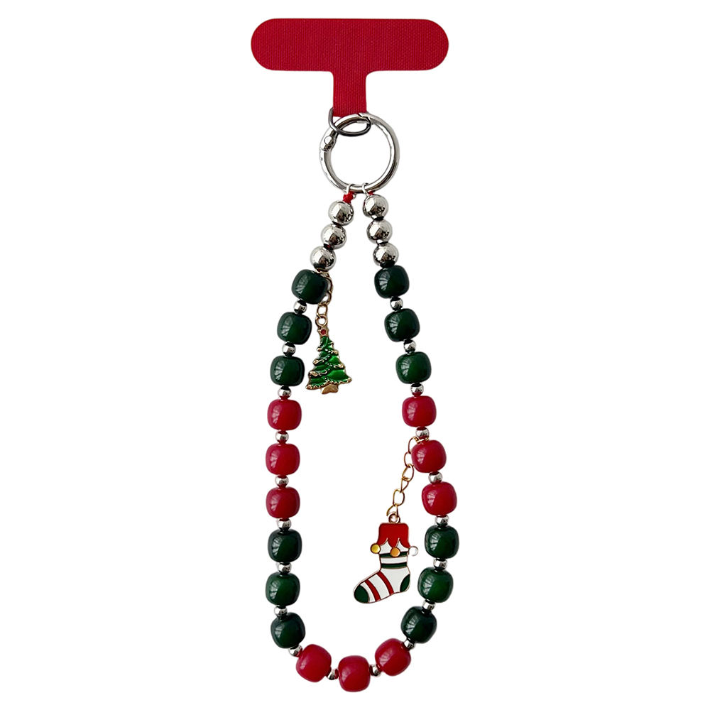 8 inch Length Handmade Beaded Christmas Phone Strap Lanyard Charm Festive Holiday Accessory Hanging Ornament Gift - Christmas Tree + Sock