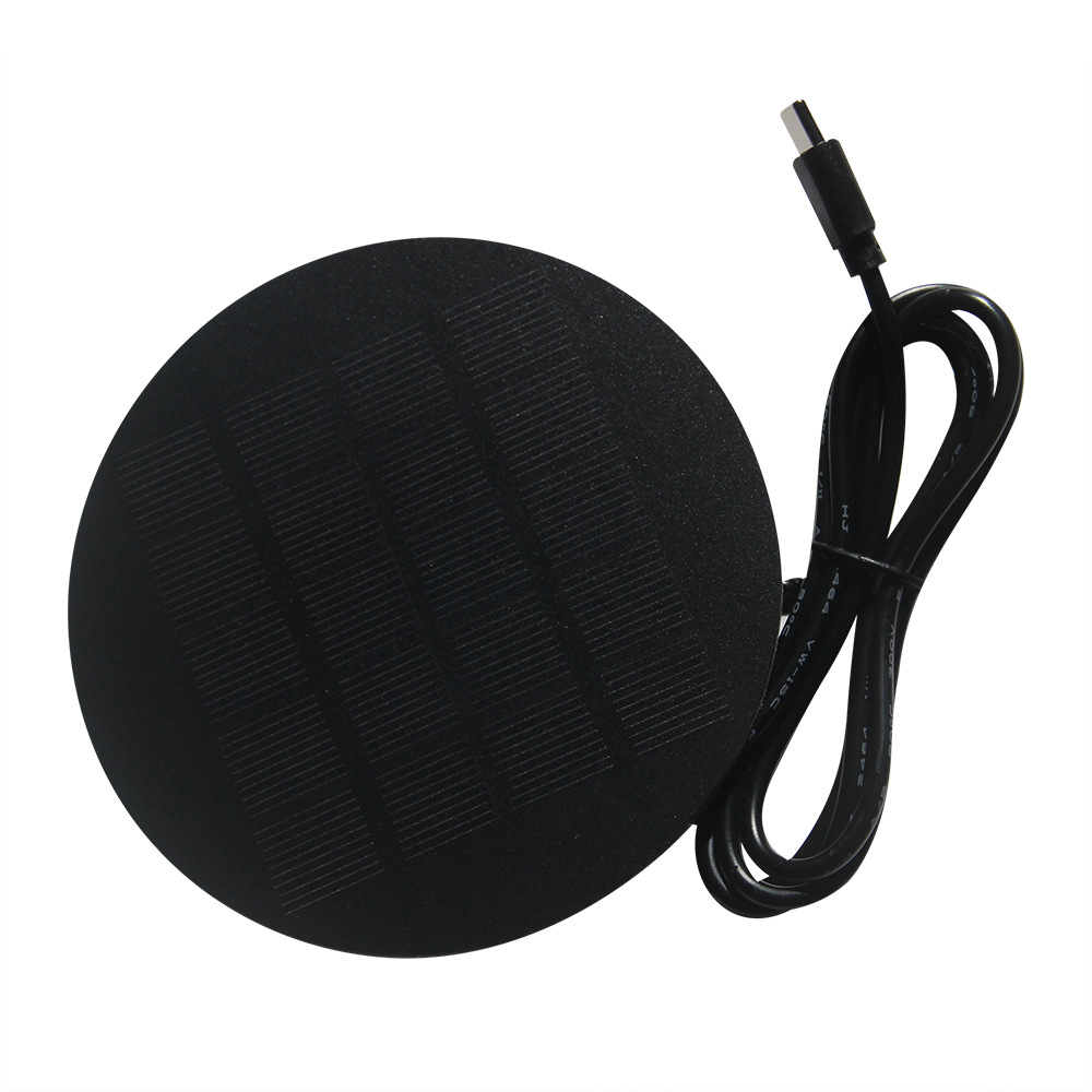 110mm Round Solar Panel 1.2W 5V Portable Solar Charger with Type-C Output for Phone/Light/Fan