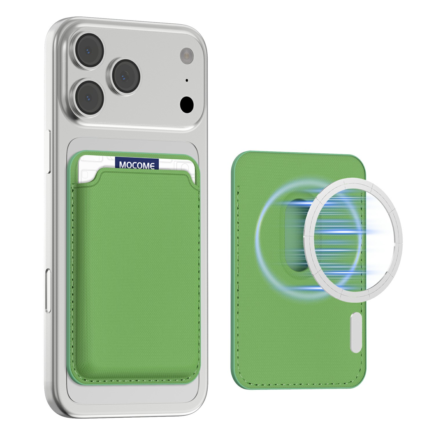 Magnetic Phone Card Holder RFID Blocking Grid Texture Leather Mobile Phone Back Card Case - Green