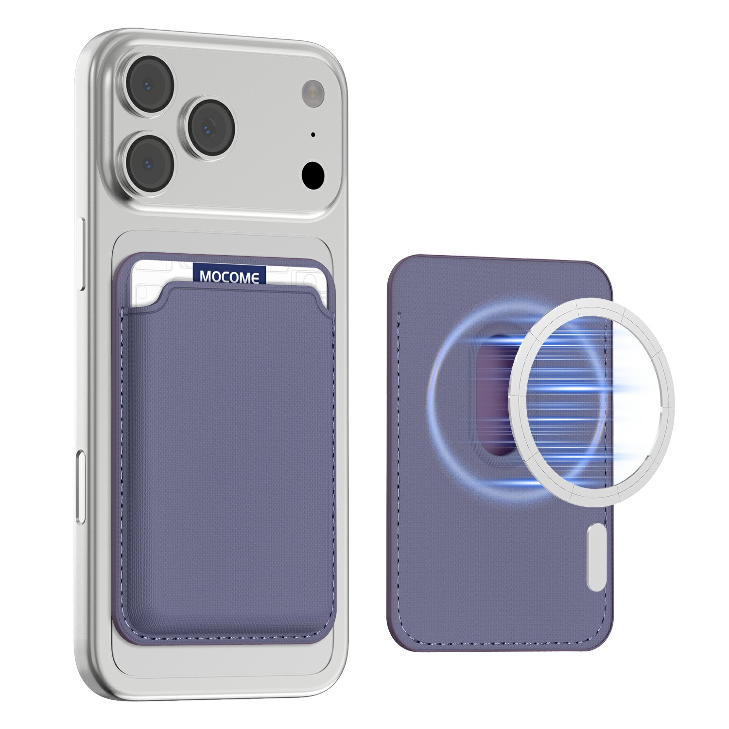 Magnetic Phone Card Holder RFID Blocking Grid Texture Leather Mobile Phone Back Card Case - Purple